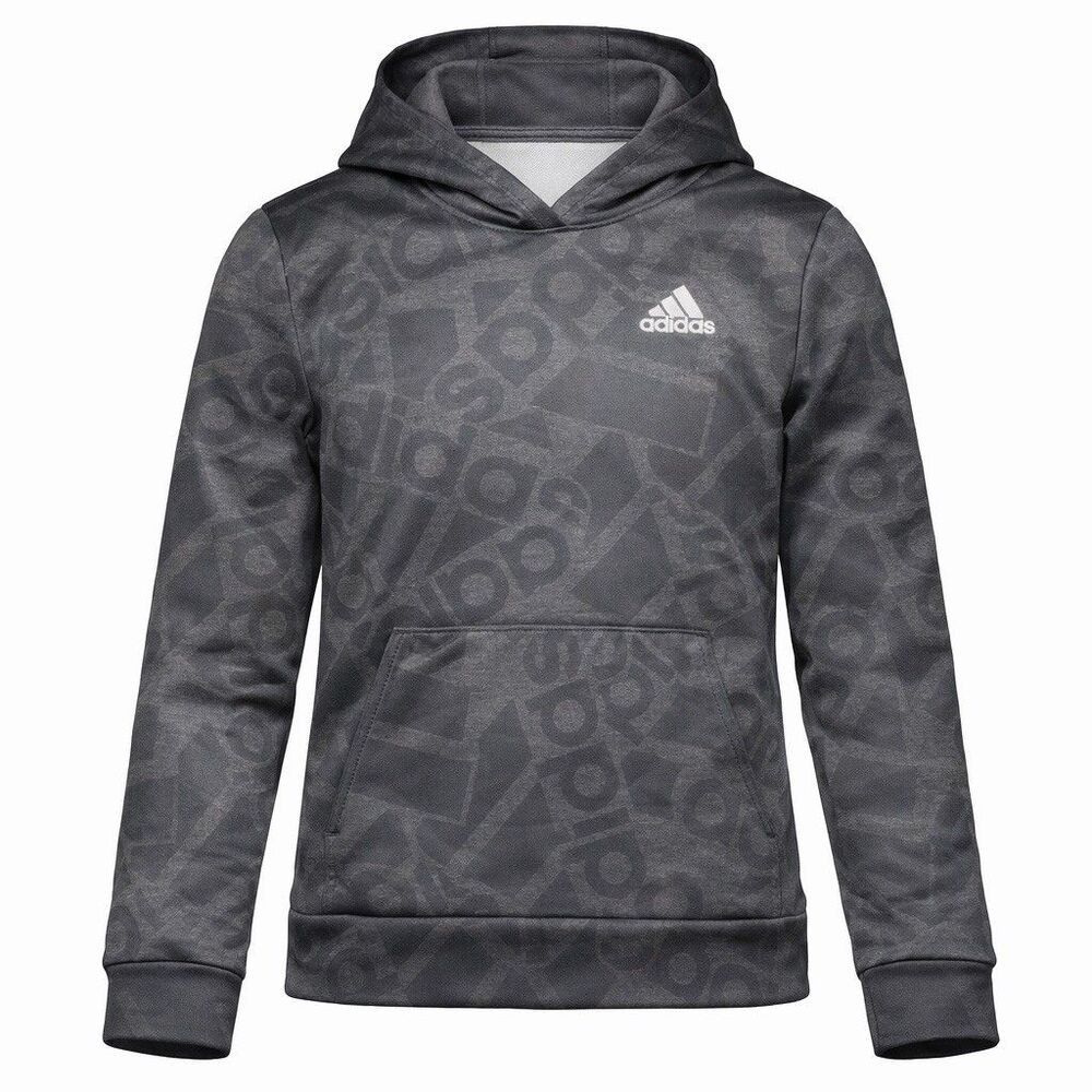 Adidas Youth XL 18/20 Hoodie Gray All Over Logo Print Lightweight Pullover